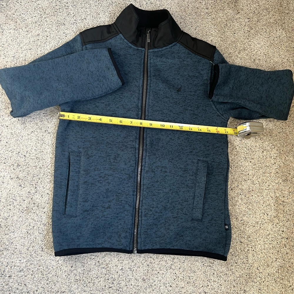 NEW Nautica Youth M 10/12 Teal Blue Cotton Blend ZipSweater Pockets Long Sleeve